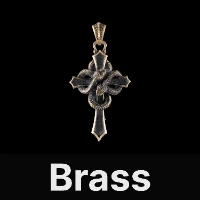 Double Snake Cross Pendant Brass & Black Zircon