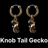 Knob Tail Gecko Charm Earrings Brass & Black Agate