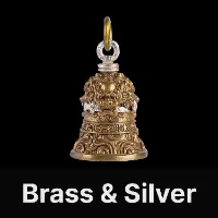 Lion-Biting Sword Bell Brass & Silver