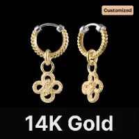 Double Snake Hoop Charm Earrings 14K Gold