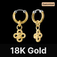 Double Snake Hoop Charm Earrings 18K Gold