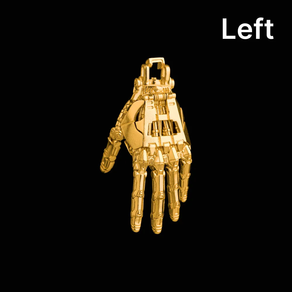 24K Gold Steampunk Mechanical Hand Pendant Left - Movable Metal Fingers ...