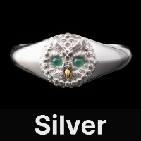 Slim Owl Ring Silver, 24K Gold, Chrysoprase