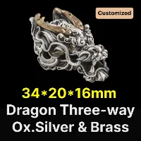 Dragon Three-way Bead - Large Version Oxidized Silver & Brass