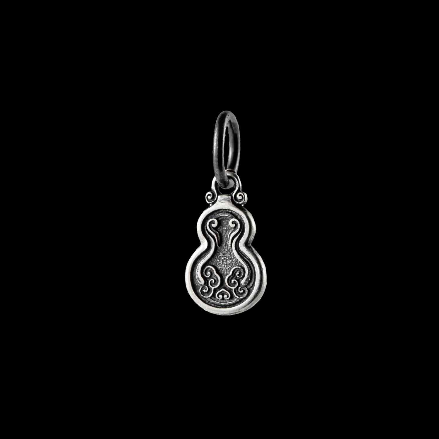 Flat Gourd Charm Oxidized Silver