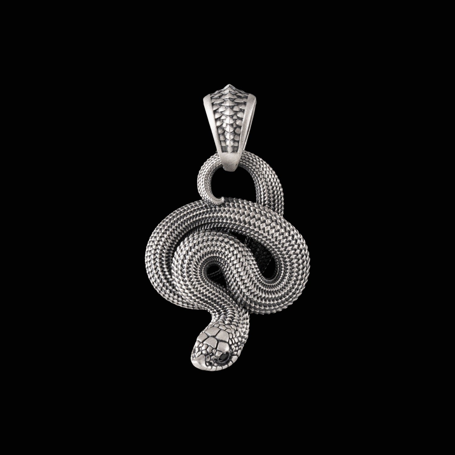 Hognose Snake Pendant Oxidized Silver, Black Zircon