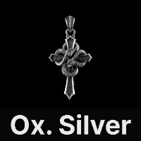 Double Snake Cross Pendant Oxidized Silver & Black Zircon