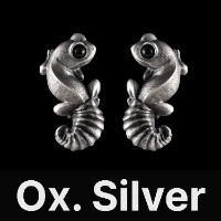 Knob Tail Gecko Earrings Oxidized Silver & Black Agate
