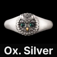 Slim Owl Ring Oxidized Silver, 24K Gold, Chrysoprase