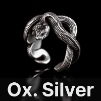 Snake Ring Oxidized Silver & Black Zircon