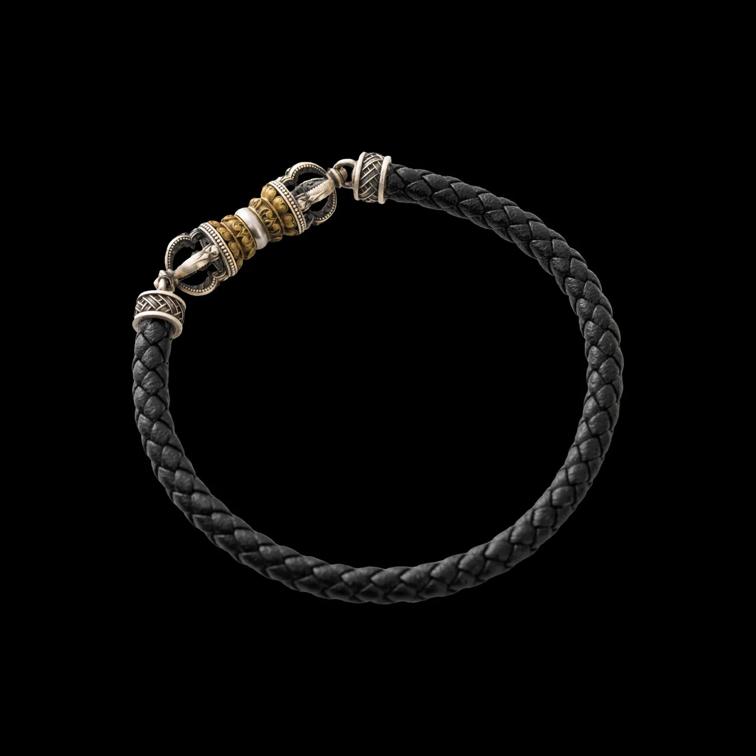 Vajra Leather Bracelet Ox.Silver & Brass