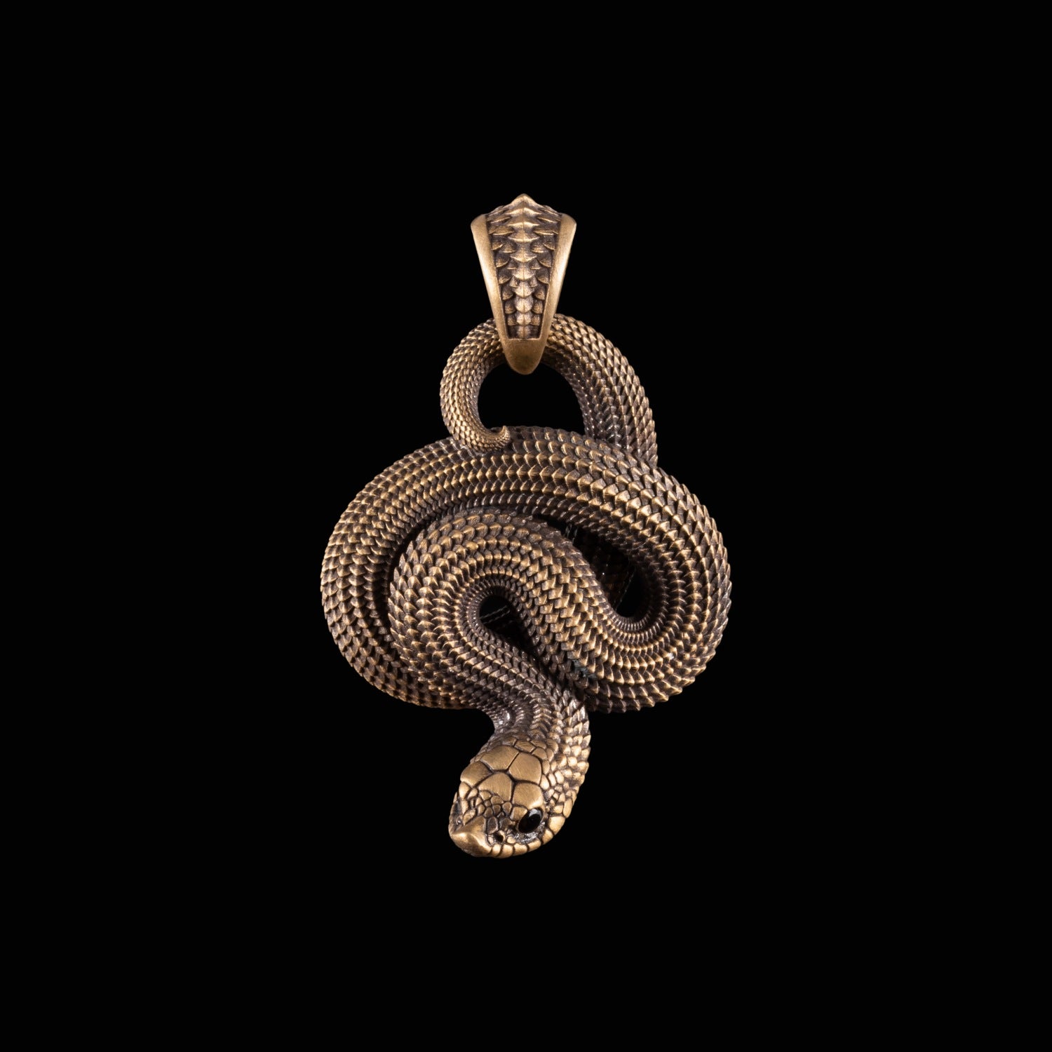 Hognose Snake Pendant Brass, Black Zircon