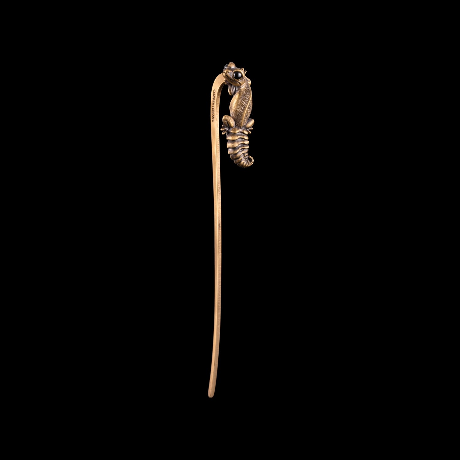 Knob Tail Gecko Bookmark Brass & Black Agate